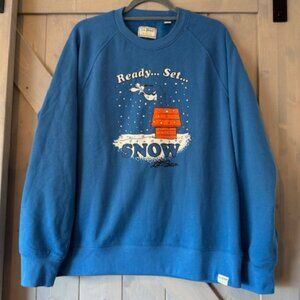 LL Bean x Peanuts Crewneck Sweatshirt Ready Set Snow Blue Christmas EUC Medium
